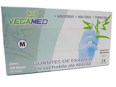 VEGAMED GUANTES DESECHABLE NITRILO M AZUL CAJA X 100