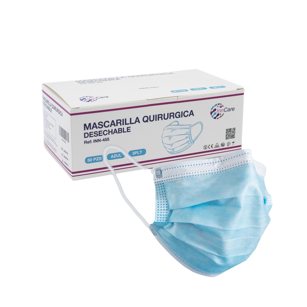 MASCARILLAS DESECHABLES 3 PLIEGOS AZUL INNCARE CAJA X 50